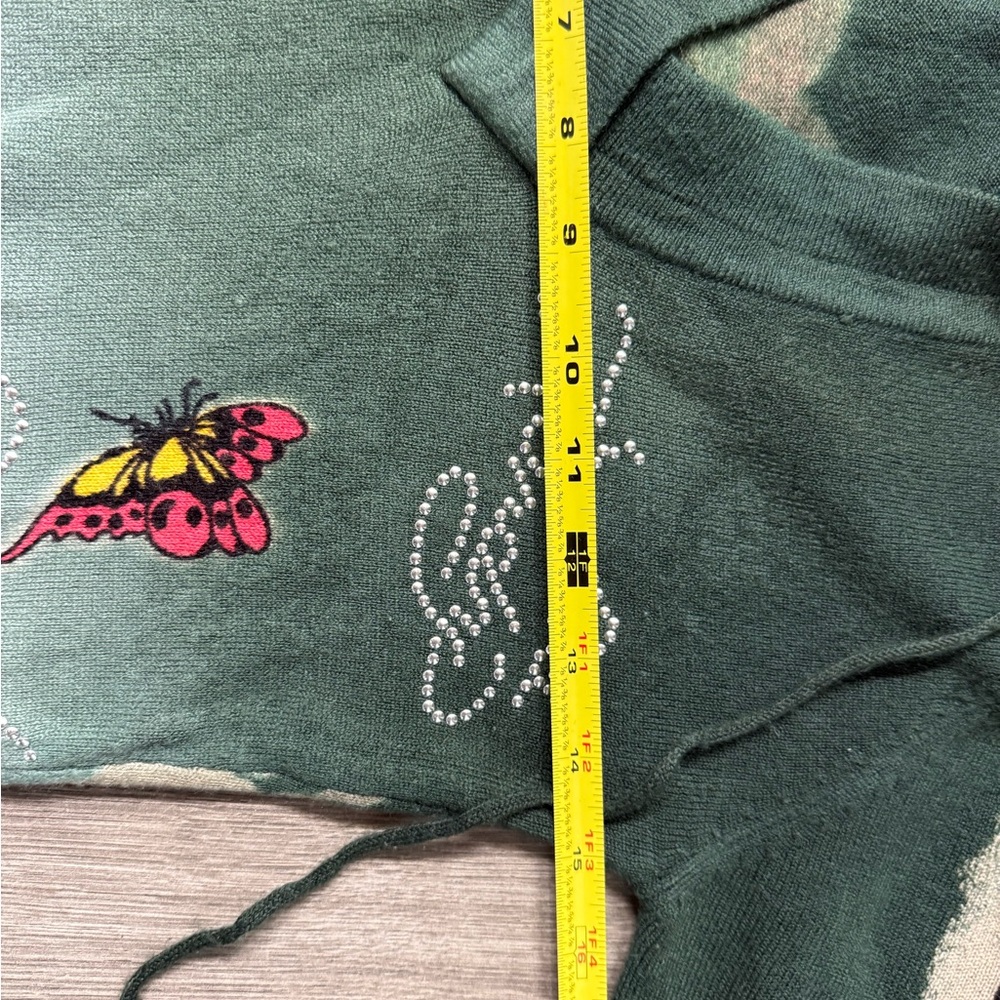 Ed Hardy by Christian Audigier Women's Sweater Butterfly Rhinestone Hood Y2K - Picture 11 of 13